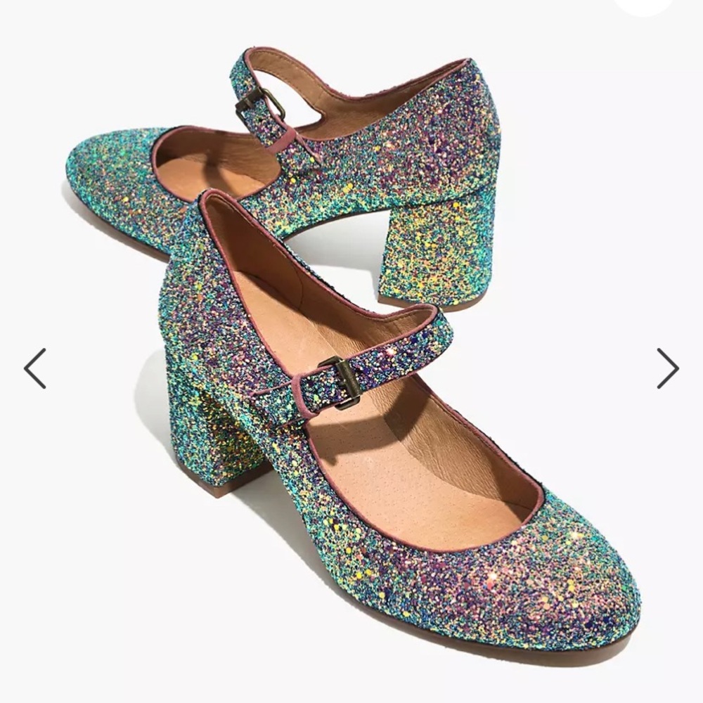 Madewell Zelda Mary Jane Glitter Iridescent Blue Pump